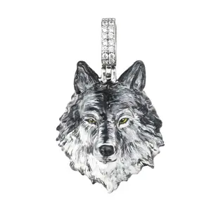 Alpha Wolf Head Pendant Necklace for Men, Thick Gold Plated Handcrafted Enamel Jewelry, Iced Out Hip Hop Statement Chain, Symbol of Power, Dominance and Leader of the Pack Energy, Bold Masculine Necklace, Gift for Boyfriend, Husband