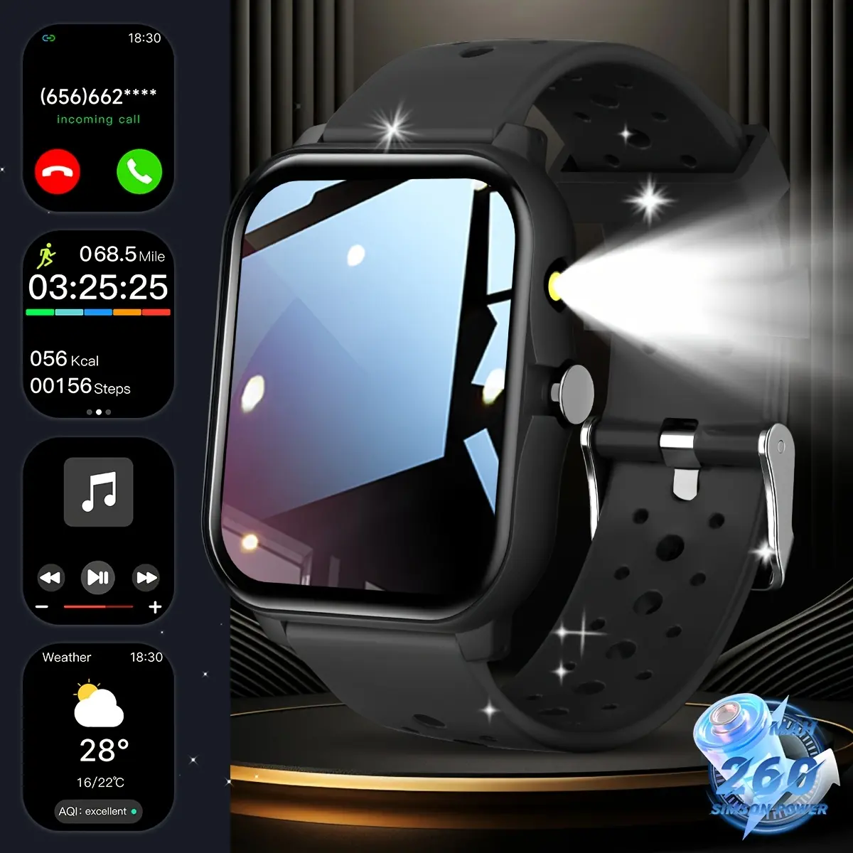 2026 New Smartwatch, 1.83-inch TFT HD display screen, supports LED lighting, alarm clock, calculator, remote camera control, music playback, multiple sports modes record your exercise data, compatible with iPhone and Android, suitable for men and women,su