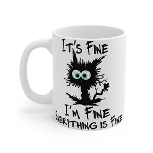 Cute Motivational Mug 11Oz Ceramic It's Fine I'm Fine Coffee Cup Funny Office Gift Self-Care Inspirational Tea Mug Quirky Home Decor Reusable Washable Beverage Tumbler
