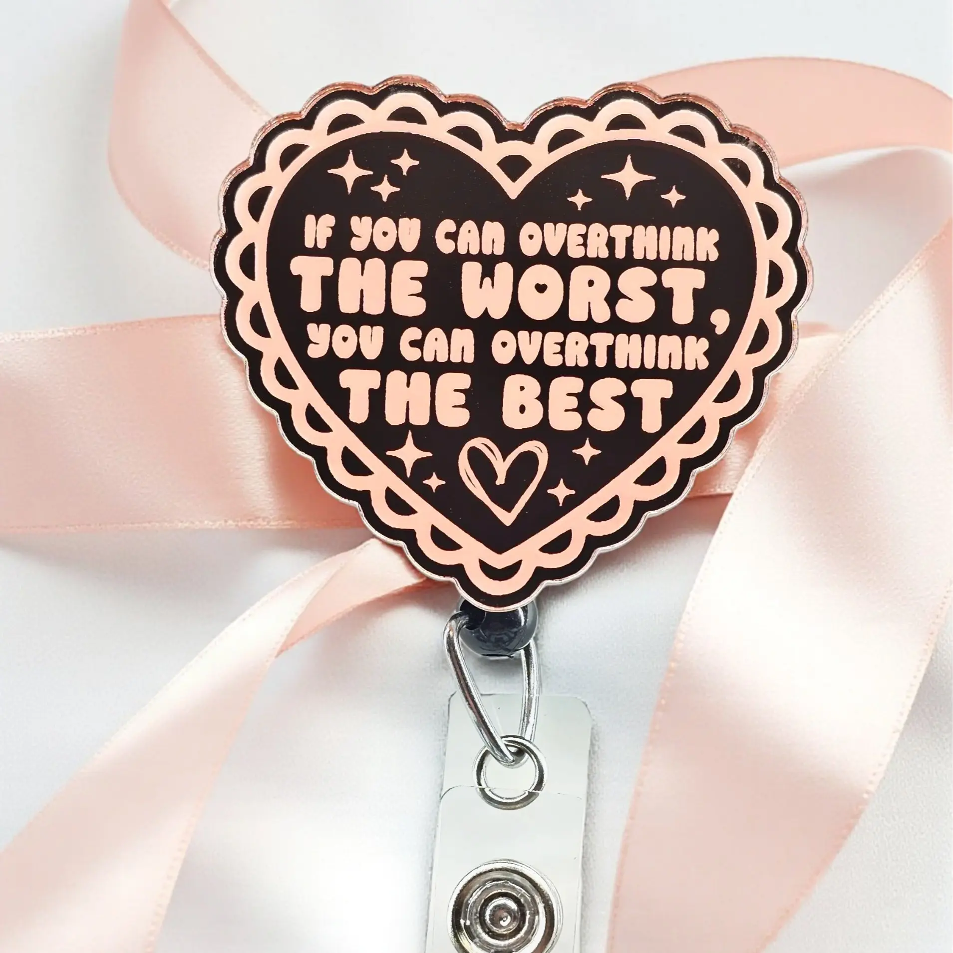 If You Can Overthink the Worst Badge Reel with Swivel Clip - Engraved Acrylic Topper - Retractable - Mental Health Badge Reel for Nurses
