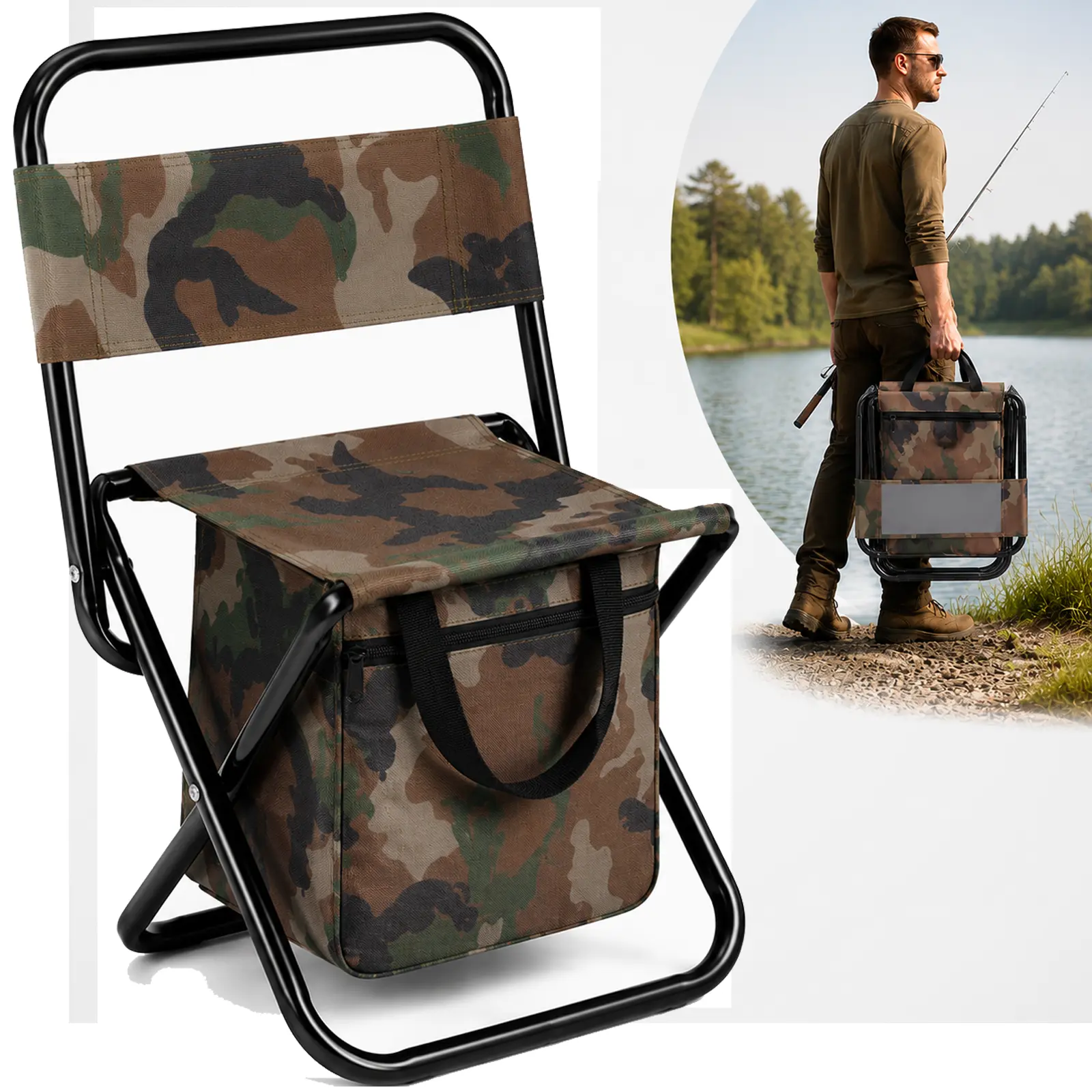 Wstrnix Portable Folding Camping Chair with Backrest and 10L Storage Bag, Lightweight Oxford Fabric Seat Supports 300 lbs for Fishing and Hiking, Hiking / Light Outdoor, Beach Chair Foldable, Camping Lounge Chair