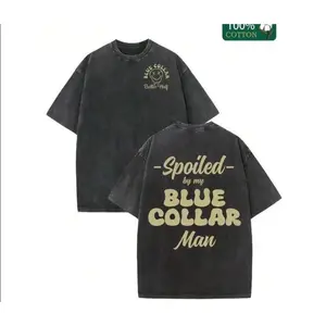 'Spoiled By My Blue Collar Man' Patterned Vintage Tee – 230G Double-Sided Washed Summer Shirt