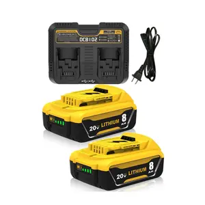 2-Pack 20V max 8000mAh Replacement for Dewalt  Batteries, Compatible with Dewalt 20 Volt Battery DCB200 DCB201 DCB203 DCD DCF DCG Series and Charger DCB102 ,Compatible with Cordless Power Tools