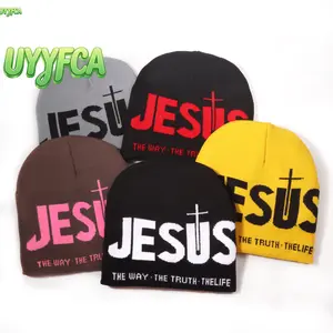 UYYFCA Unisex Knit Beanie Hat, Y2K Christian Style with Jesus Cross Jacquard Print, Soft Stretch Heat Retentive Warm Winter Cap, One Size Fits Most for Streetwear and Daily Cold Weather beach outfits summervibes,summerwins