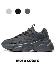 Men's Pure Black Mesh Breathable Dad Shoes, Perforated Mesh Refreshing & Non-Stuffy, Thick Sole Cushioning for Long-Wearing Comfort, Anti-Slip Wear-Resistant Outsole, Daily Commute & Strolling, Sneaker, Thick Soled Sneakers