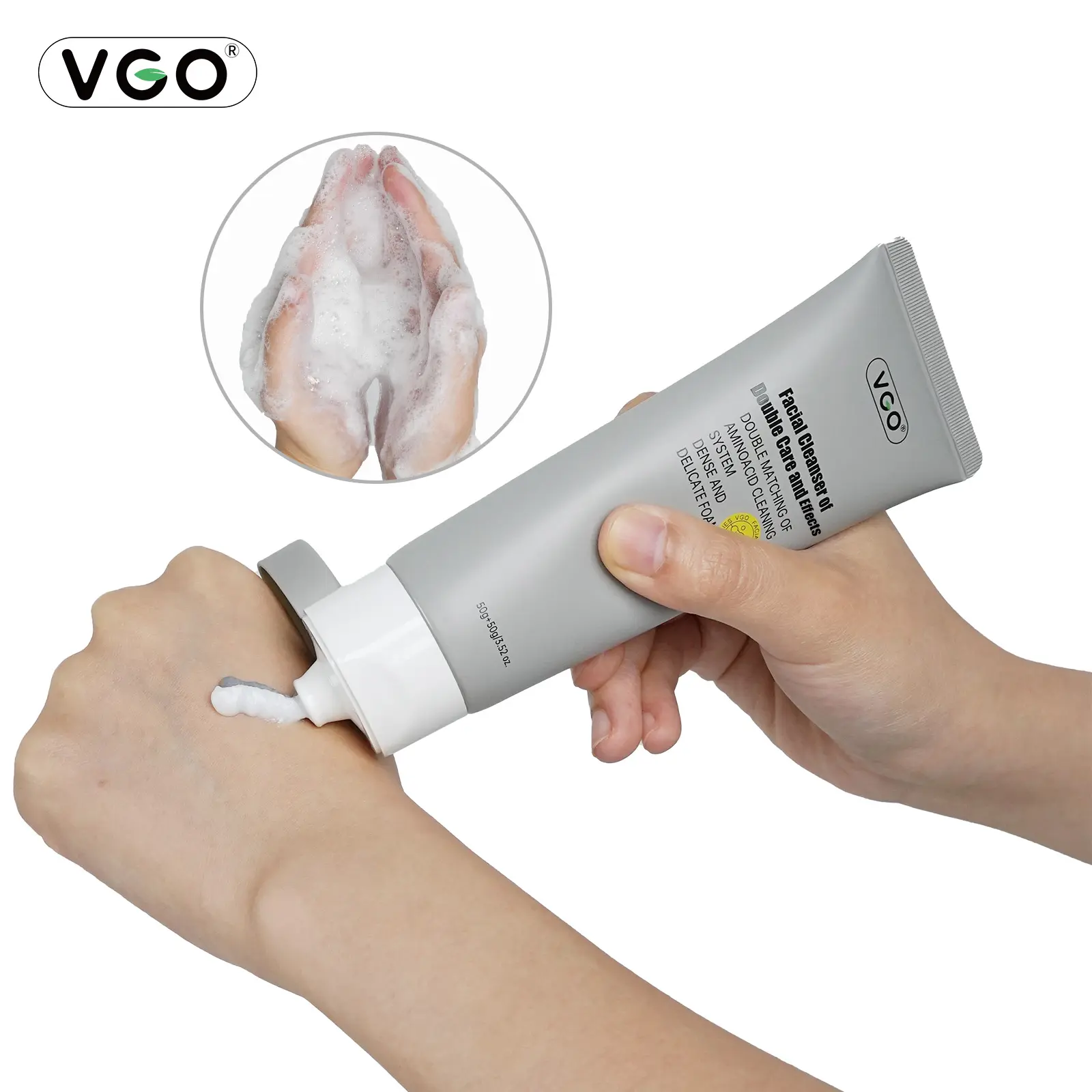 VGO Double Care Dual-Phase Facial Cleanser 50g - Alcohol-Free, Foam-Based, Botanical Mousse, Gentle on Acne, Moisturizing with Coconut & Amino Acids Skincare Cleanser, Alcohol-Free Facial Cleansers