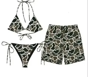 LOGAN ENGAGE FAST Bundle Camouflage Matching Couple Swimsuit Set Women's Bikini Sets Two Piece Swimsuit Camo Hunting Camo Matching Bikini Sets Summer Beach Vacation Outfit for Him and Her Gift for Him and Her