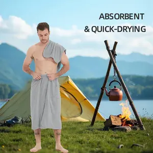 Men's Bath Skirt Set, Including 1 Men's Bath Skirt and 1 Hand Towel, Pocket Wearable Bath Towel, Household and Travel Bathroom Supplies