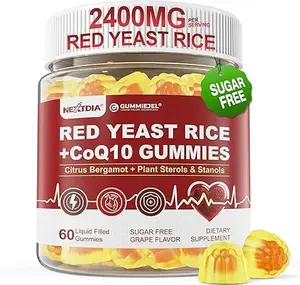 Red Yeast Rice Gummies 2400MG with CoQ10, Suagr Free Balanced Chṏlesterṏl Supplements Plus Citrus Bergamot, Plant Sterols & Stanols Supports Vḁsculḁr Health, Energy, Immunity for Age 50+,Vegan,60 Cts