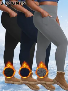 Women's High Waist Slim Fit Leggings, Fleece Lined, Plus Size, Side Pockets, Y2K Style, All Seasons, Casual Sportswear