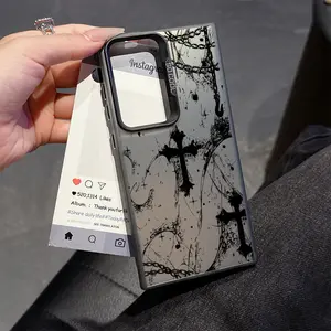 Black and white cross art illustration Phone Case Suitable for Samsung Galaxy S26 S25 S24 A37 A57 A17 A07 A56 A26 A36 A55 A35 A06 A16 A05 A14 A24 A34 A54 A15 A05s A04e A25 S23 S22 S21 S20 FE Ultra Plus Edge 4G 5G Anti Fall Protective Matte Back Cover