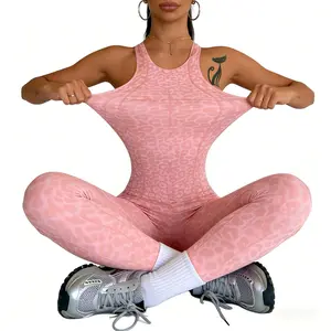 Women's leopard print jumpsuit yoga pants with high elasticity leggings