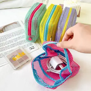 Mesh storage bag, portable, colorful, multifunctional, for digital devices and cosmetics, travel storage