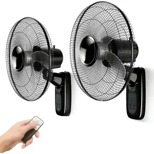 Aotop 16 inch Wall Mount Fan with Remote Control - 2 Pack, 3-Speed and 3 Modes, Timer Function, Adjustable , Oscillating Fan for  and Office - Black