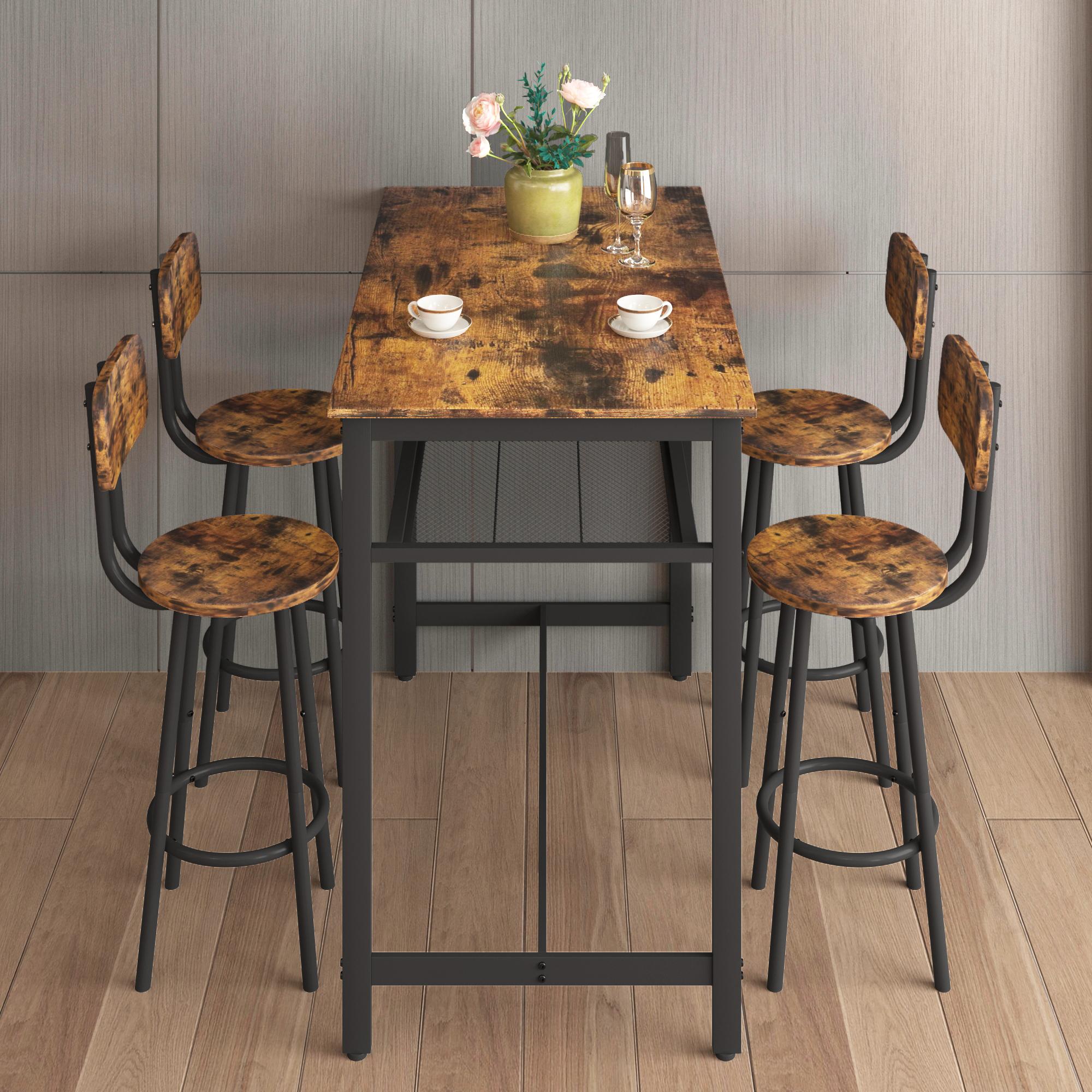 Dining Table Set for 5 ,Including 1 Piece Bar Table and 4 Pieces Chair, Kitchen Table and Chairs, Counter Height High Top Table with 4 Upholstered Stools, Space-Saving Pub Table Sets for Small Space