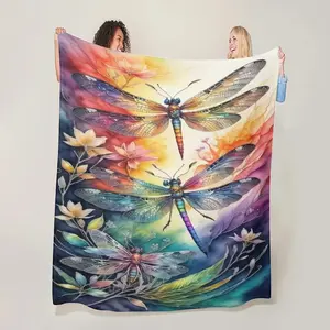 Dragonfly Pattern Blanket, 1 Count Soft Comfortable Throw Blanket, Warm Napping Blanket for Home Office Travel Camping, Soft Comfy Blanket