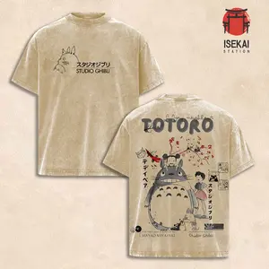 My Neighbor Totoro - Studio Ghibli Anime Double Printed Vintage Washed Tee Unisex Oversize Anime Manga Washed Heavyweight Cotton T-shirt, Gift For Anime Fan, Anime Lover