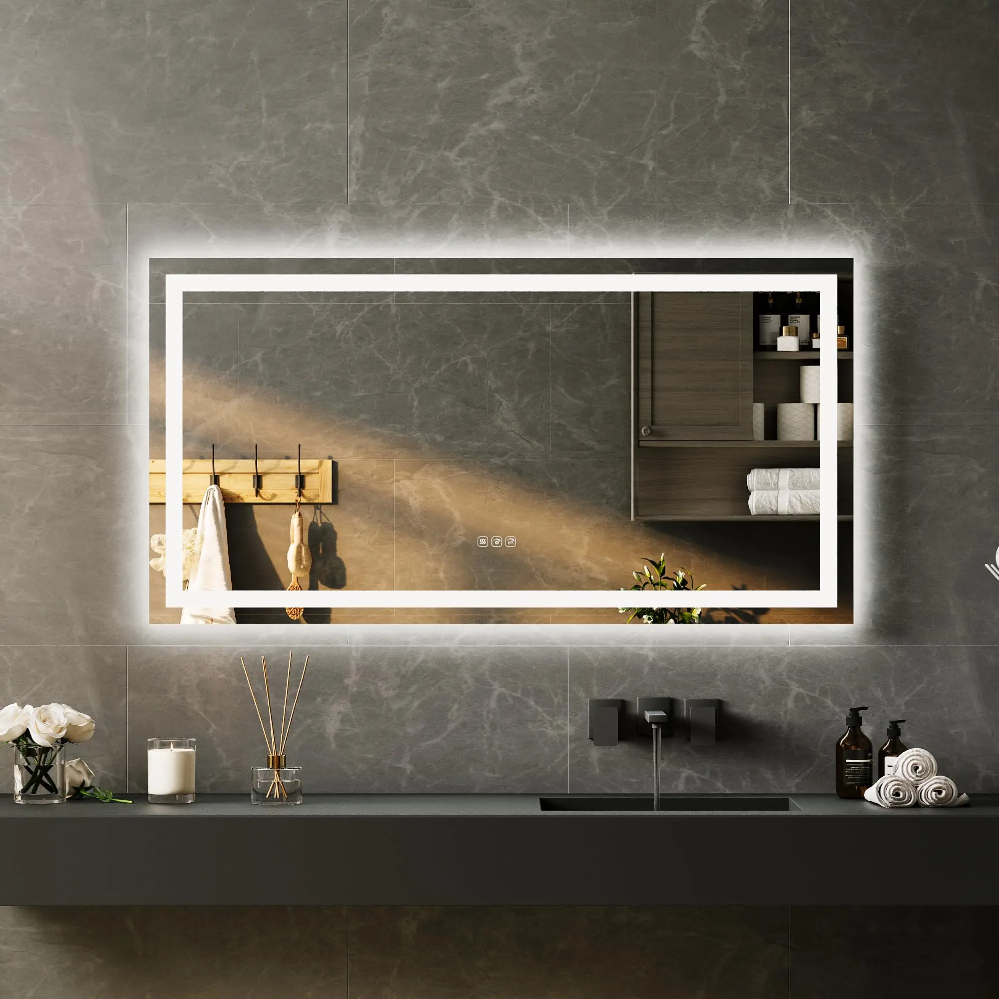 Frameless Vertical Rectangle LED Bathroom Vanity Mirror (50x26in) - Front & Backlit, Stepless Dimmable Color Temperature, Defogging Function, 5mm HD Glass, Ideal for Skin Care, Powder Room, Apartment Restroom, Dressing Room, with Installation Accessories