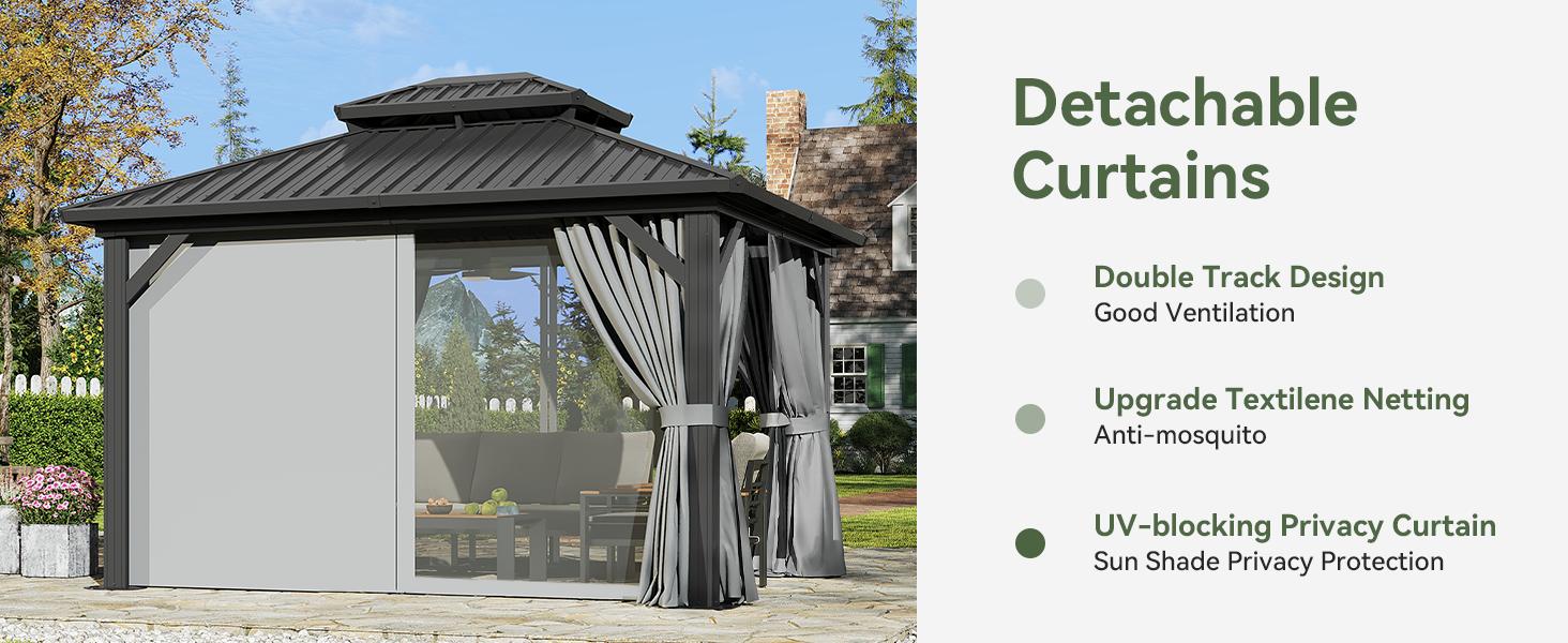 【2 Packages ship separately】Aoxun 12'x10' Hardtop Gazebo Aluminum Frame Galvanized Double Roof Canopy with Netting & Curtains for Garden Patio Storage Shed 【2 Packages ship separately】Aoxun 12'x10' Hardtop Gazebo Aluminum Frame Galvanized Double Roof Canopy with Netting & Curtains for Garden Patio Storage Shed