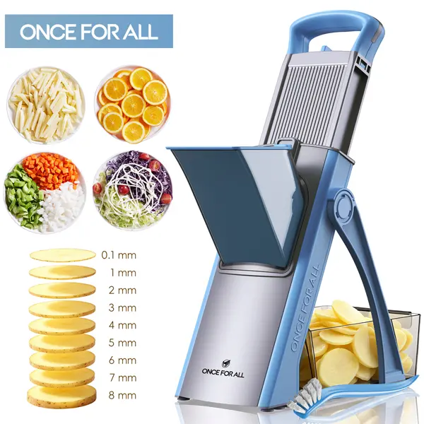 【ONCE FOR ALL 】HomeEssentials Upgrade Safe Mandoline Slicer Plus, Biger Size, Adjustable Vegetable Food Chopper Potato Fries Cutter, Detachable Blade, Kitchen Chopping Artifact, Gift (SkyBlue)