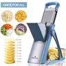 【Black Friday】ONCE FOR ALL Foldable Safe Mandoline Slicer Plus - Larger Size, Adjustable Fruit & Vegetable Chopper, Potato Onion Cutter, Detachable Blade, Fold & Store Easy Kitchen Utensils, Portable Household Items, Ideal Kitchen Gift (Sky Blue)