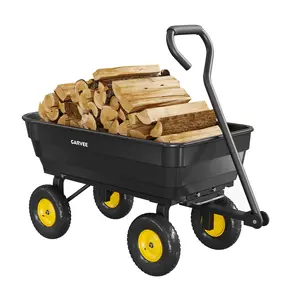 [NEW PRODUCT - FLASH SALE] Garvee 600 lb Heavy-Duty Poly Garden Dump Cart, Utility Wagon with Quick-Tilt Dump System, 10" No-Flat All-Terrain Wheels, Convertible Tow Handle & Reinforced Steel Frame for Yard, Soil, Rocks & Landscaping, Black/Yellow