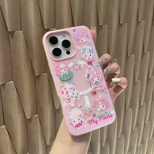 Cute cartoon border bow rabbit pattern, magnetic matte pink two-in-one Protective mobile phone case, suitable for iPhone 17 Pro Max/17 Air/ 16/15/14/13/12/11, shockproof, great gift, Accessories
