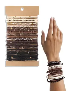 Boho Style Beaded Hair Tie, Colorblock Hair Tie, Fashion Hair Accessories Sets for Women & Girls, Minimalist Summer Rubber Band Suitable for Thick Hair, Elastic Hair Accessory