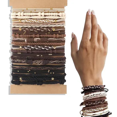 Boho Style Beaded Hair Tie, Colorblock Hair Tie, Fashion Hair Accessories Sets for Women & Girls, Minimalist Summer Rubber Band Suitable for Thick Hair, Elastic Hair Accessory, Hair Styling Accessories, Hairstyle Accessory
