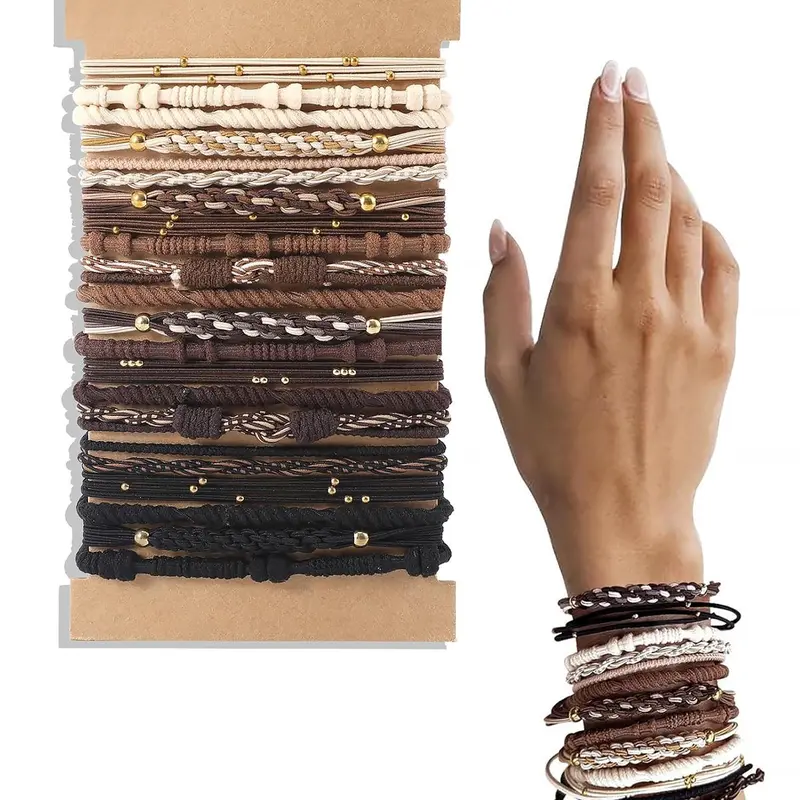 Boho Style Beaded Hair Tie, Colorblock Hair Tie, Fashion Hair Accessories Sets for Women & Girls, Minimalist Summer Rubber Band Suitable for Thick Hair, Elastic Hair Accessory, Hair Styling Accessories, Hairstyle Accessory