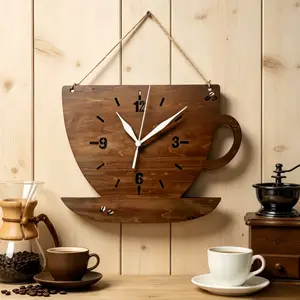 Wooden Coffee Cup Wall Clock, No Drilling Hemp Rope Clock, Quiet Kitchen Restaurant Decorative Clock, Unique Style Wall Clock, Battery Not Included