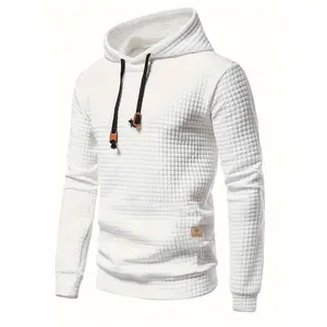 Men's Casual Waffle Knit Hoodie, Soft Trendy Hooded Sweatshirt for Spring/Autumn Wear, PLUS SIZE