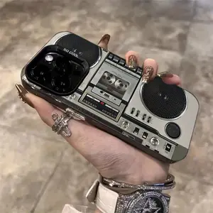 Retro radio pattern design phone case for iPhoneX XS/MAX 11 12 13 14 Plus 15 16 17 Pro Max 17 Air,Sumsang Galaxy S25 S24 S23 S22all-round protective phone case