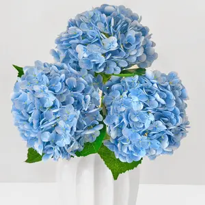 Real Touch Blue Hydrangea Artificial  with Stems,  Silk  for Outdoors, 3 count Artificial  for Home Decor Wedding Bouquets Centerpieces Vase