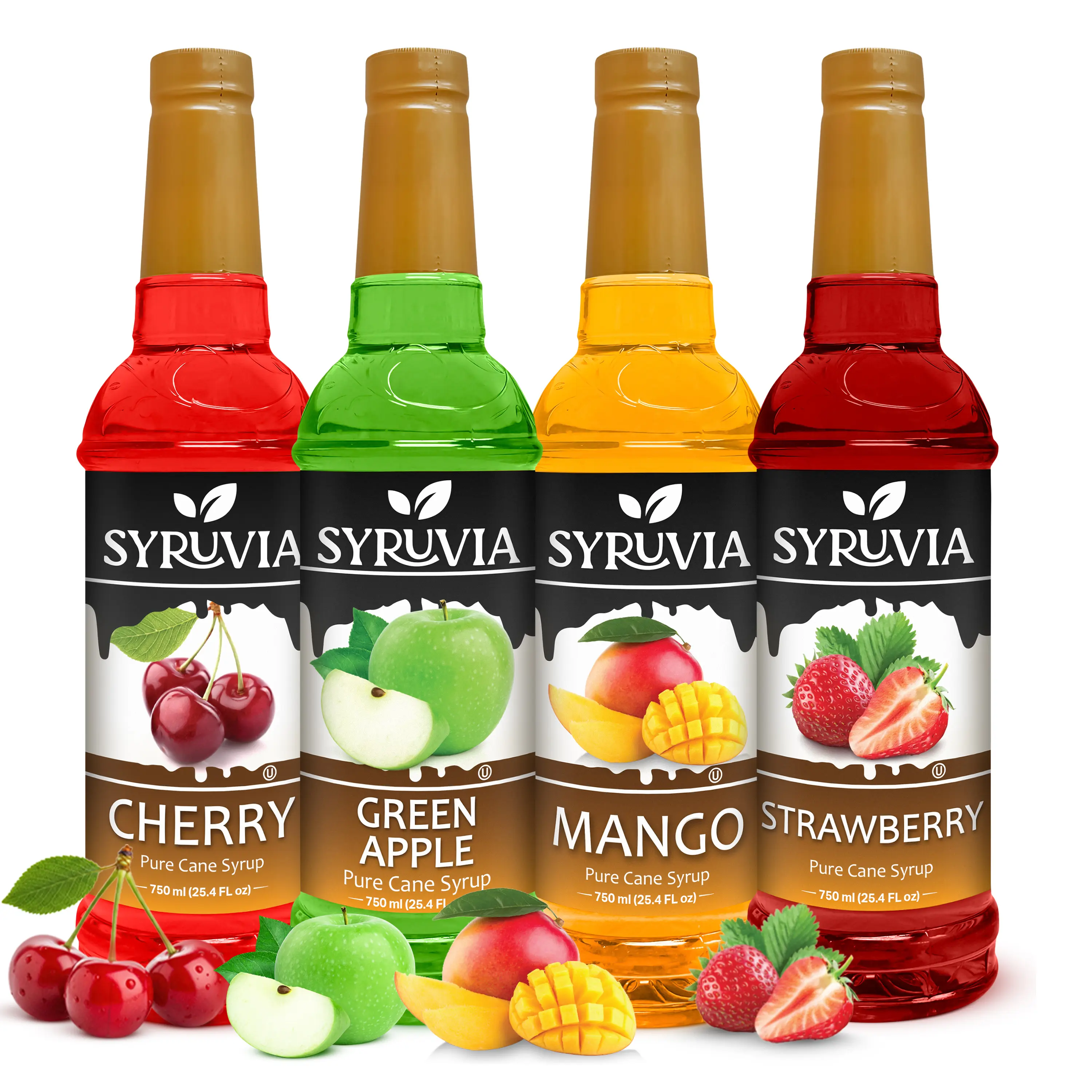 Syruvia Fruit Flavors Variety Pack – Cherry, Green Apple, Mango & Strawberry Syrup – Perfect for Cocktails, Lemonade, Iced Tea & Beverages – 25.4 Fl oz Bottles (4 Pack)