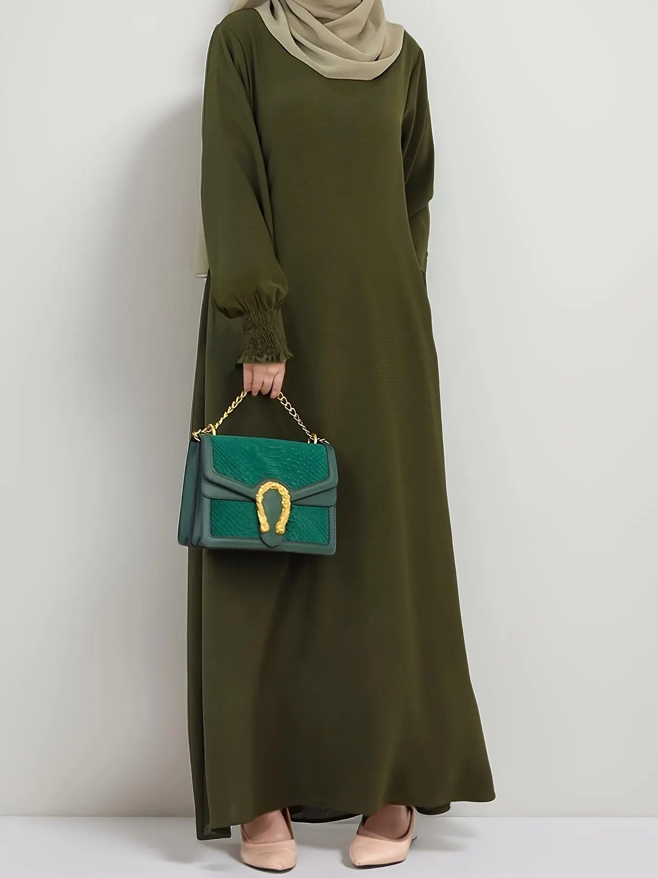 Women's Solid Long Sleeve High Neck Dress, Casual Fashion Long Dress for Daily Outdoor Wear, Women's Islamic Clothing for All Seasons