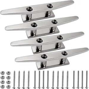 316 Stainless Steel Open Base Boat Dock Cleats with Fasteners, Marine Grade Rope Cleat for Boat, Dock, Deck, Kayak, Yacht and Nautical Decor, Multiple Sizes 4"/5"/6"/8"/10"