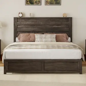 VanAcc Farmhouse Bed Frame with 49" Headboard, Platform Bed Frame with Wood Slats Support/No Box Spring Needed/Easy Assembly