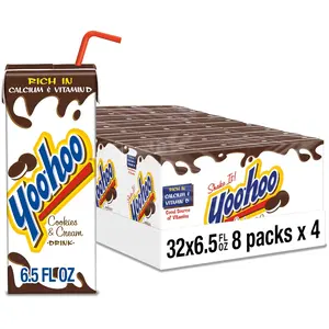 Yoo-hoo Cookies and Cream Flavored Drink, 6.5 fl oz Boxes, 32 Count (4 Packs of 8), Ready to Drink, Caffeine-Free, 99% Fat-Free, High in Calcium & Vitamin D
