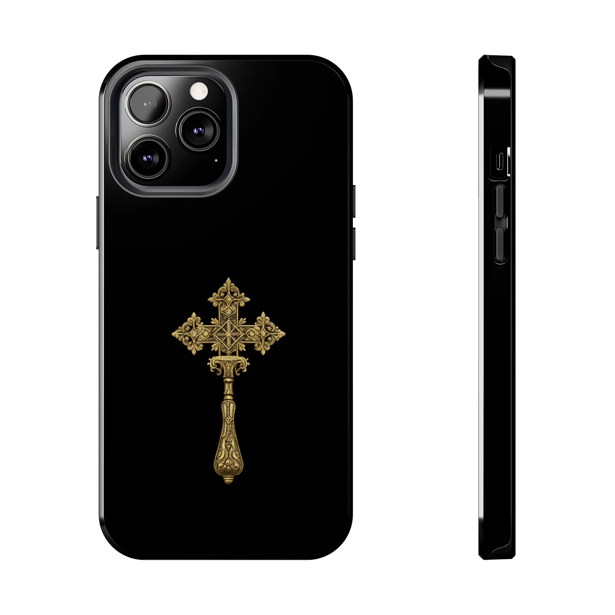 Ethiopian Cross Smartphone Case, Premium Black & Gold Christian Protector - Tough Handheld Device Cover for iPhone, Samsung Mobile Phone Accessories, Devices