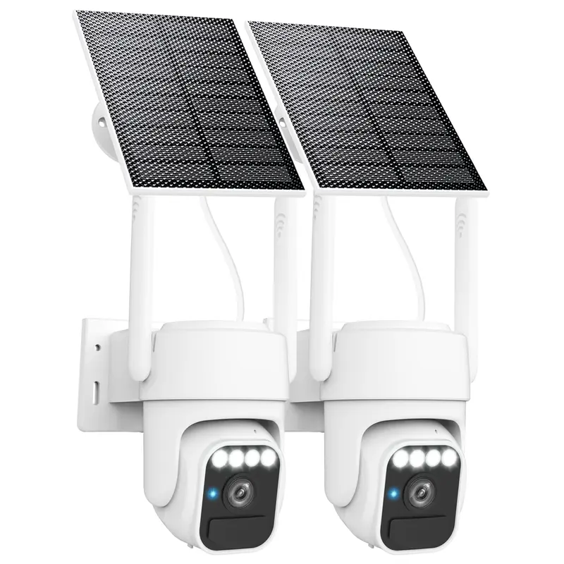 Wi-Fi Solar Camera Outdoor Wireless 2 Packs, Motion Detection, Night Vision, IP65 Weatherproof, Pan & Tilt Control, Two-Way Audio Wifi Cameras Wifi Security Cam, Recording, Water Proof