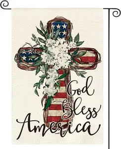 God Bless America Stars and Stripes Garden Flag 12x18 Inch Double Sided, Memorial Day 4th of July Patriotic Lily Cross Yard Outdoor Decoration