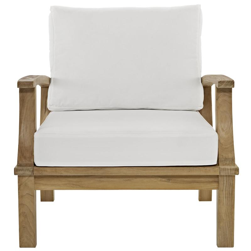 Modway Marina Outdoor Patio Teak Armchair in Natural White