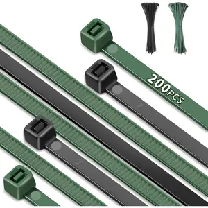 8 Inch  Zip Ties, 200 count, PA66 Heavy Duty with 45 Lbs Tensile Strength, Multicolor Self-locking Nylon  Ties for  Office Gardening Fence Farming, Green & Black