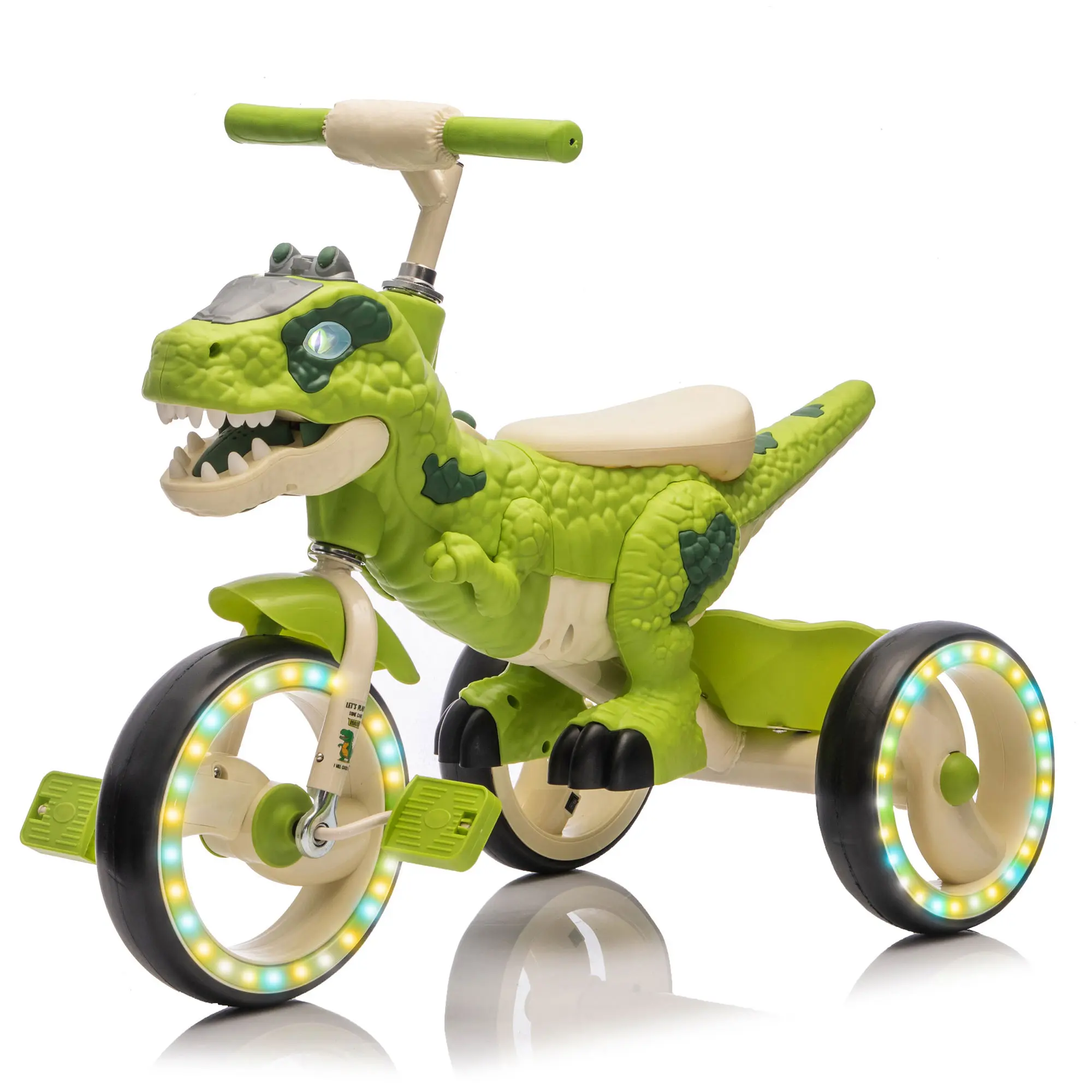 Unisex Kids Dinosaur Ride-On Trike (Ages 3-6) - Stable Structure, EVA Light-Up Tires, Rear Storage Basket, Built-In Sounds & Lights, Ideal for Safe Cycling Training & Fun Rides