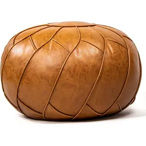 Faux Leather Pouf Unstuffed Ottoman Moroccan Footstool, Floor Footrest Cushion, Storage Solution - Natural Brown Color