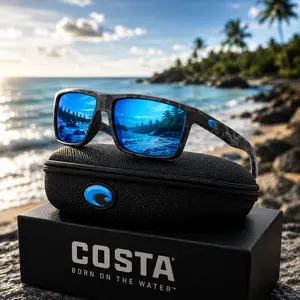 Costa Del Mar Blue Mirror Polarized Sunglasses, Matte Black Camo Frame 580 Lens for Fishing & Boating