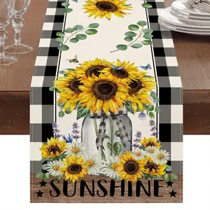 Sunflower Table Runner, Buffalo Floral Table Runner, Kitchen Dining Table Decor for Seasons Spring Summer Fall Farmhouse Home Party Indoor Outdoor Decor 13x72 in