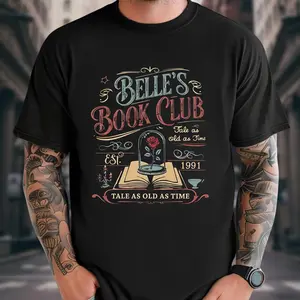 Vintage Book Lover Tee - Belle's Book Club Graphic, Durable Cotton, Literary Style Tee for Chirstmas Gift
