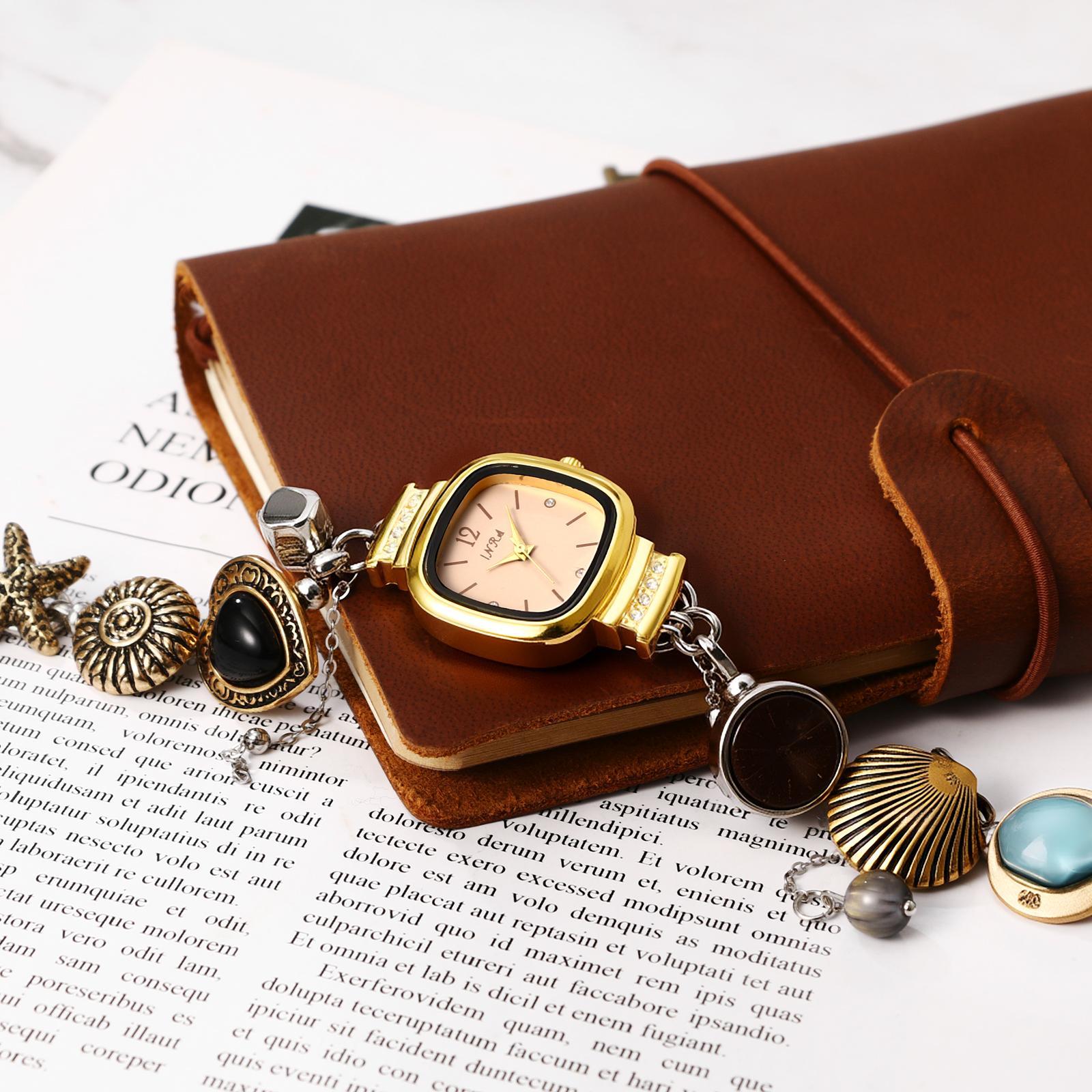 OIDEA Women's Ocean-Themed Analog Quartz Watch - Square Dial, Marine Motifs, Seashell & Starfish Imitation Gem Charms, 2-Tone Gold-Silver Adjustable Stainless Steel Chain Necklace Watch, Summer Style OIDEA Women's Ocean-Themed Analog Quartz Watch - Square Dial, Marine Motifs, Seashell & Starfish Imitation Gem Charms, 2-Tone Gold-Silver Adjustable Stainless Steel Chain Necklace Watch, Summer Style
